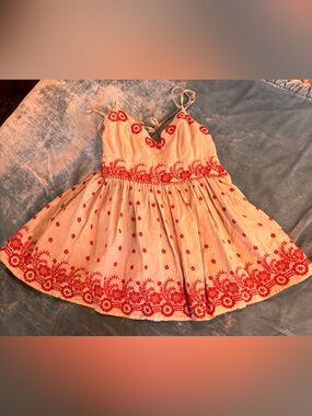 Cream linen camisole  top with Red Embroidery